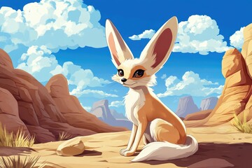 Obraz premium A Fennec Fox Sitting in a Desert Landscape