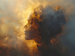 Golden Smoke Portrait: A Dreamy Silhouette of a Woman
