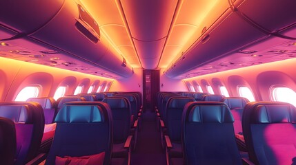 Fototapeta premium Explore vibrant airplane cabin interiors during flight