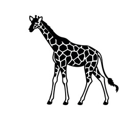 a black and white silhouette of a giraffe's head