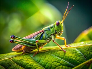 Closeup of a Grasshopper: Capturing Nature's Intricacies in Detail with Macro Photography Techniques, Showcasing the Texture, Color, and Beauty of This Fascinating Insect