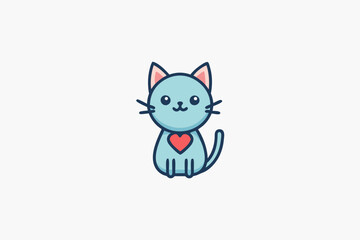 cat with a heart for valentine vector art illustration