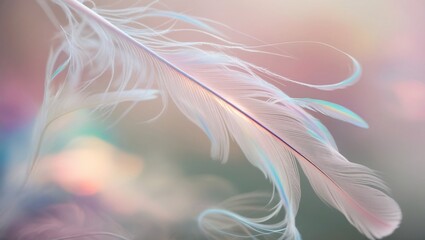 Ethereal Macro of Feathers Dreamy Pastels, Wispy Textures, and Romantic Iridescence V2