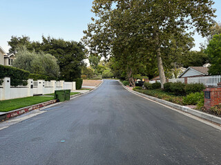 empty street in a residential suburban neighborhood - Los Angeles, California