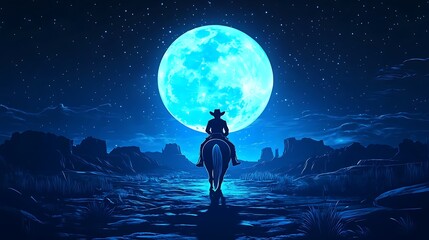Obraz premium Lone Rider Under a Blue Moon