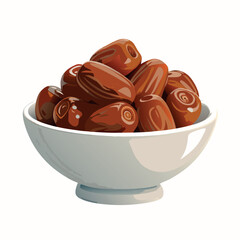 A minimalist vector illustration of a white bowl filled with dates