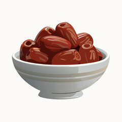 A minimalist vector illustration of a white bowl filled with dates