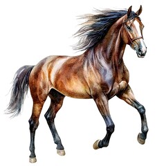 Obraz premium Watercolor Illustration of a Brown Horse Running with a Bridle.