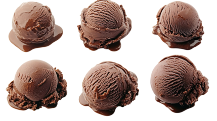 Delicious Dark Chocolate Ice Cream Scoops on a Transparent Background Generative AI