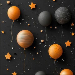 Celebrate the festive new year with a stunning pattern of metallic balloons and glittering stars