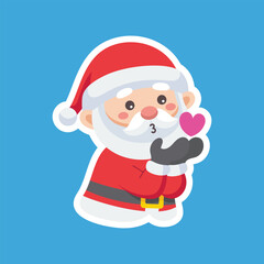 Cartoon illustration of cute Santa Claus character blowing a kiss. Christmas winter holiday design element