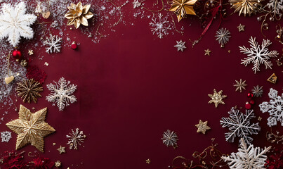 Christmas and New Year designs with festive ornaments, golden snowflakes, cozy wreaths, and sparkling holiday accents for wallpaper and greeting cards
