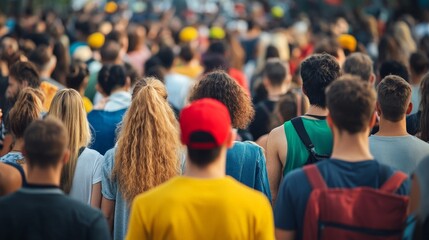 Crowd of people from behind, each showing unique culture and style on a minimal backdrop