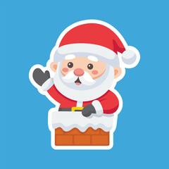 Cartoon illustration of cute Santa Claus character in a chimney. Christmas winter holiday design element