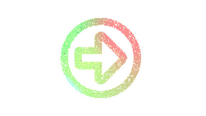 Icon arrow circle right is made up of LED square shapes. There are bright diodes and there are black dead diodes