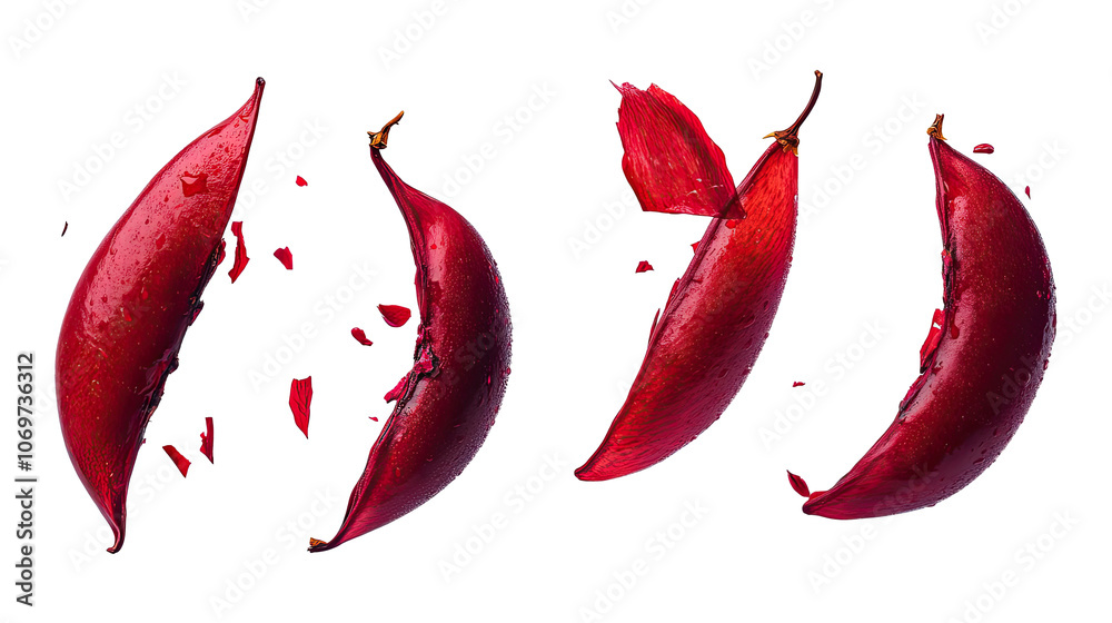 Poster falling red beans in a set isolated on a transparent background generative ai