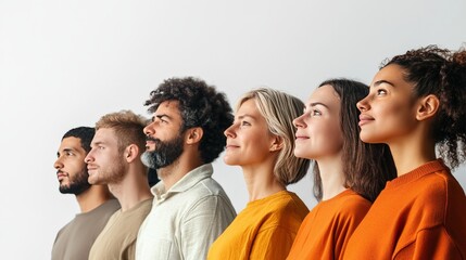 Obraz premium Diverse group of individuals on a white background, forming a united crowd