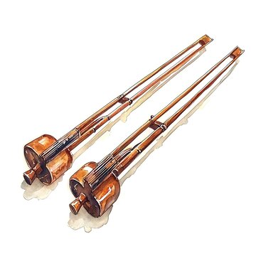 Watercolor Illustration of Two Traditional Thai Khene Instruments.