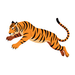 a tiger in mid-air, with its body stretched out and its head turned towards the left side of the vector illustration