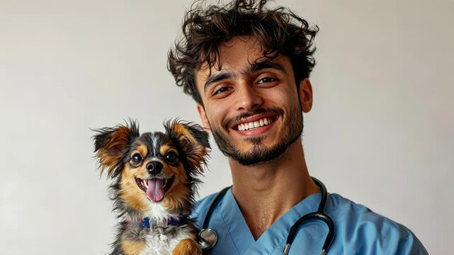 Happy Veterinarian with Dog Companion