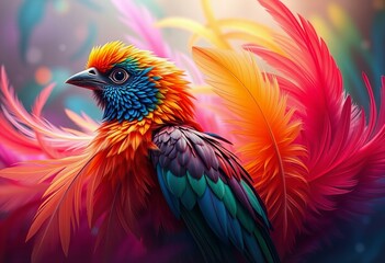 Picture Showing Colorful bird feathers in an abstract fantasy setting.