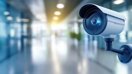 Advanced security camera system in hospital hallway, monitoring patient safety and facility surveillance