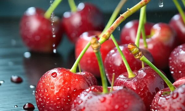 Fresh cherries on a grey background