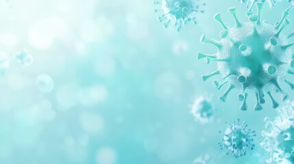 Microscopic visualization of a virus, detailed 3d rendering on vibrant blue background, highlighting its intricate structure and biological components