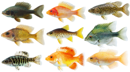 Colorful Fish Collage 8 Diverse Species in a Row, Fish, Aquarium