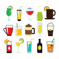 set of different type of drink line art icon
