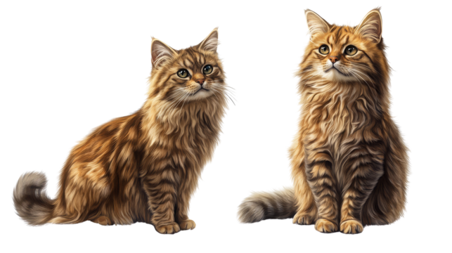 Digital Painting of Two Brown Tabby Cats, Portrait, Realistic , Pet, Animal, Cat, Feline