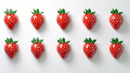 Hand-Painted Strawberries with Water Droplets