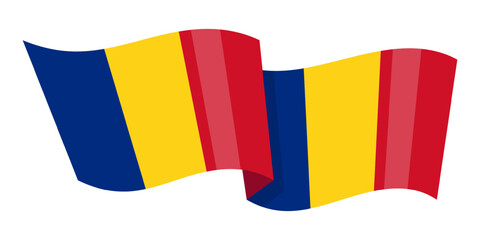 Vector illustration of wavy Romania flag on transparent background