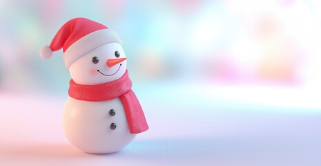 Cheerful Snowman with Red Hat and Scarf on Pastel Sky, Ideal for Holiday Banners. 