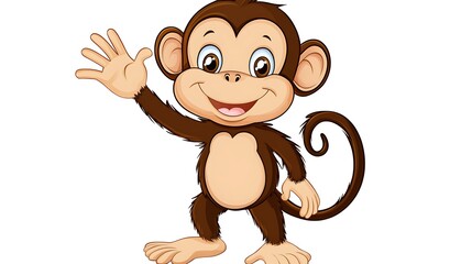 Obraz premium Cute Cartoon Monkey Waving Hello