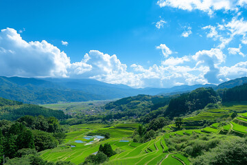 Fototapeta premium Stunning green terraced rice fields in mountain 