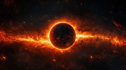 Fototapeta premium Fiery Planet Eclipse Cosmic Inferno Starry Night