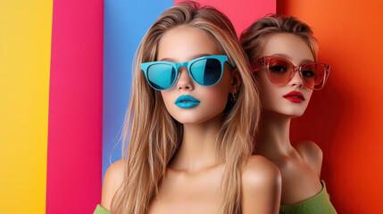 Fashionable child with oversized sunglasses and vibrant lipstick