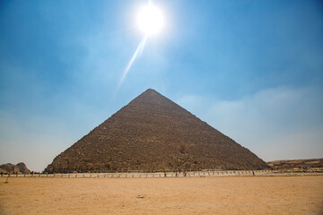 The pyramids of the Egyptian pharaohs in Giza near Cairo.