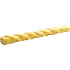 A yellow, twisted snack resembling a stick, often enjoyed for its crunchy texture and flavor.