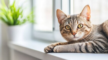 Cute Tabby Cat Looking Out Window