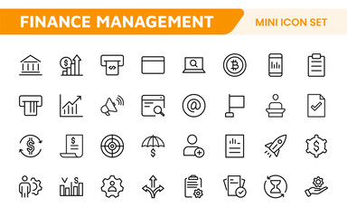 Finance Management Icon Set. Professional and sleek icons for budgeting, expense tracking, and investment management, ideal for finance apps.