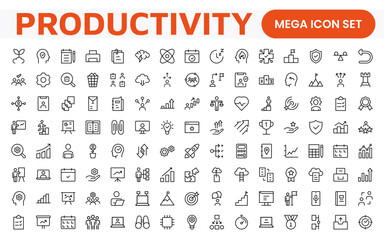 Productivity Icon Set. Modern and inspiring icons designed to enhance efficiency and organization, perfect for productivity apps, task management tools, and workflow solutions.