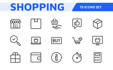 Shopping Icon Set. Vibrant and engaging icons for enhancing e-commerce platforms, perfect for product listings, cart management, and checkout processes to elevate the online shopping experience.