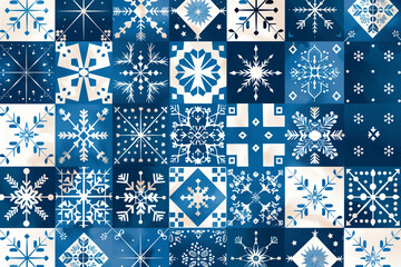 Fototapeta premium Winter pattern of geometric square tiles in cool colors