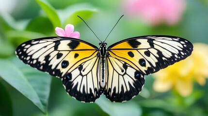 Obraz premium Closeup of a Yellow and Black Butterfly with Blue Spots