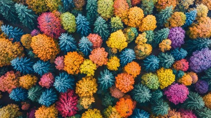 Aerial view of autumn coloured trees in a forest- bavaria germany