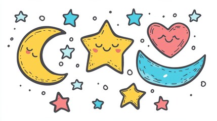 Whimsical Moon and Star Illustrations for Kids