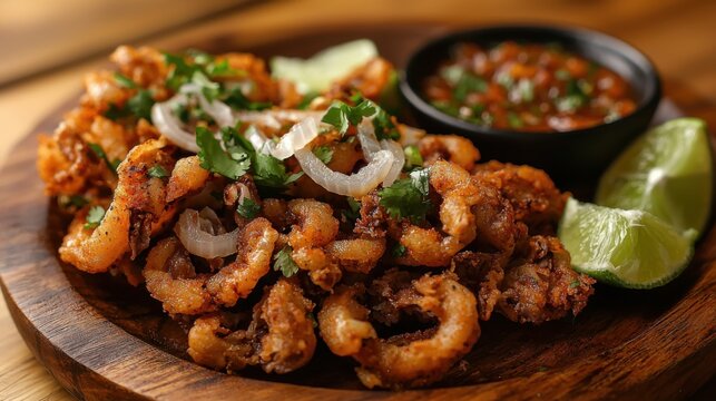 Savor crispy tacos de tripa with onions and cilantro