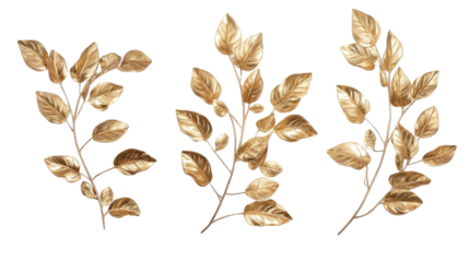 Elegant Golden Laurel Leaves Collection on a Transparent Background Generative AI